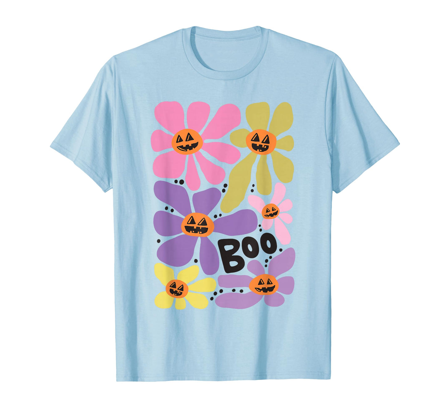 Retro Halloween Flower Shirt Cute Pumpkin Boo Fall Graphic T-Shirt