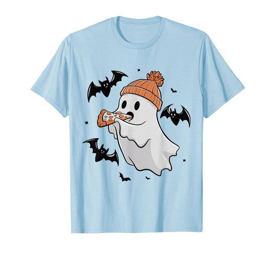 Cute Ghost Eating Pizza Lovers Spooky Halloween Food Costume T-Shirt