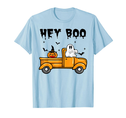 Toddler Hey Boo Cute Ghost Halloween Monster Truck Funny Boy T-Shirt