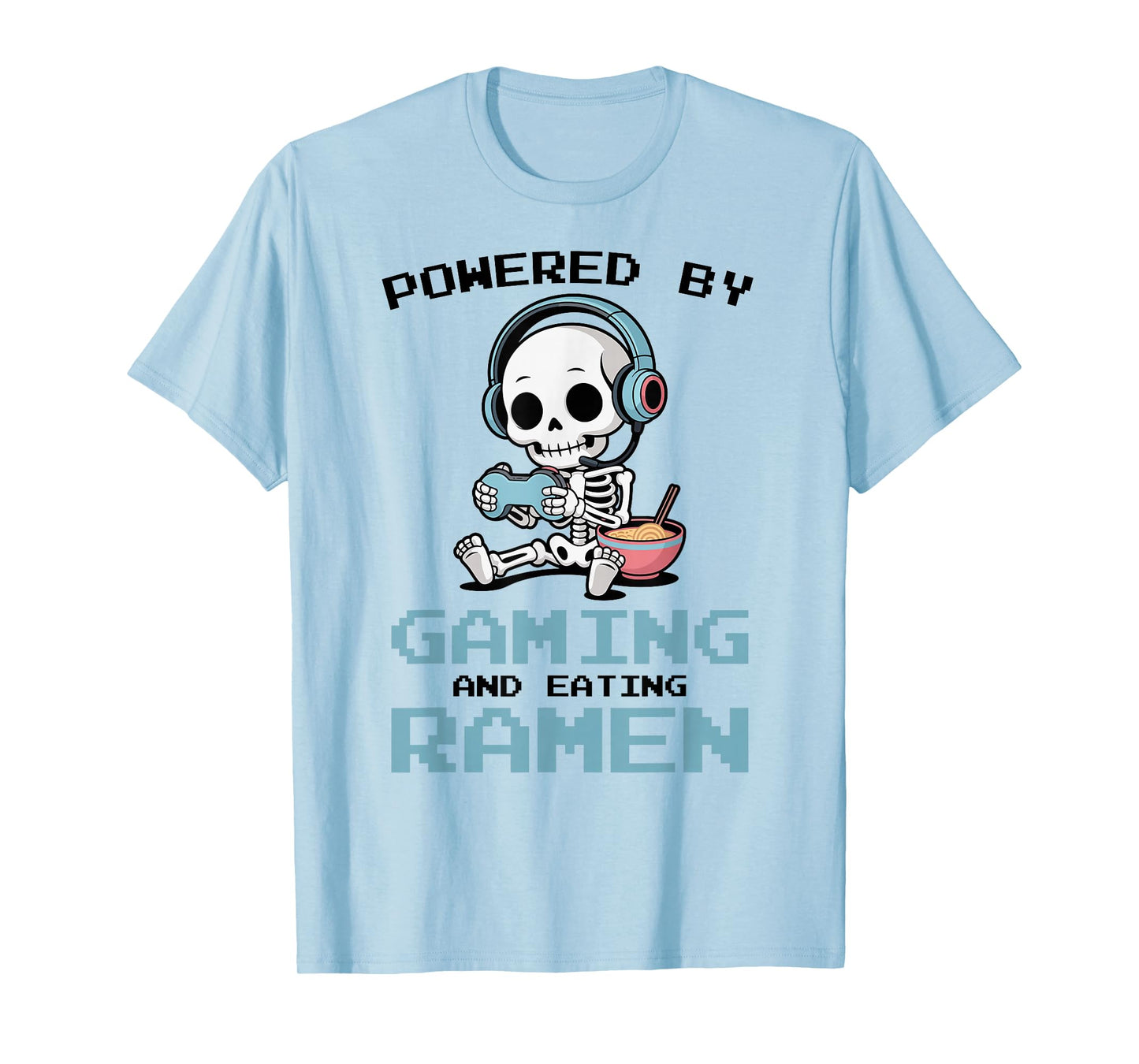 Gaming Powered by Gaming & Rame Gamer Pixel Art Skeleton T-Shirt