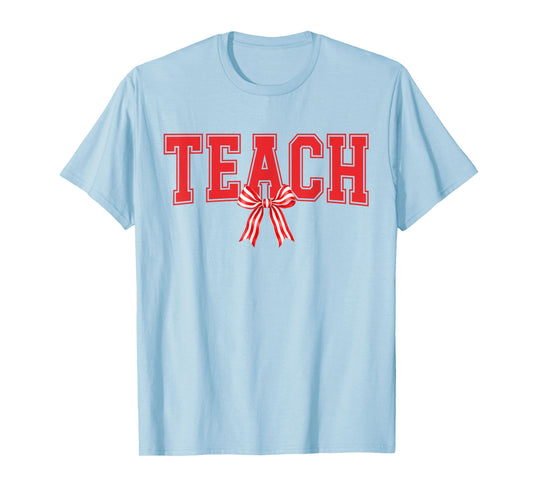 Teach Candy Cane Coquette Bow Cute Teacher Christmas T-Shirt