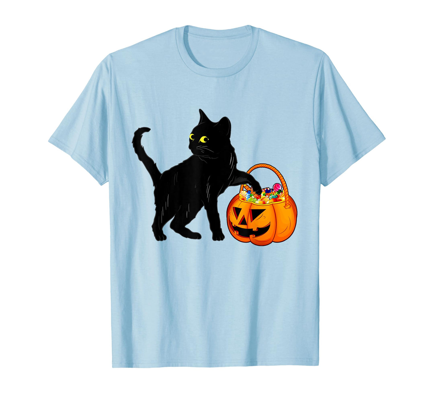 Black Cat Halloween Candy Pumpkin Bag Sweet Lollipop Funny T-Shirt