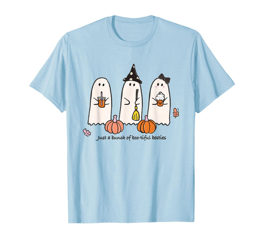Cute Halloween Ghost Besties Tee Pumpkin Witch Fall Matching T-Shirt