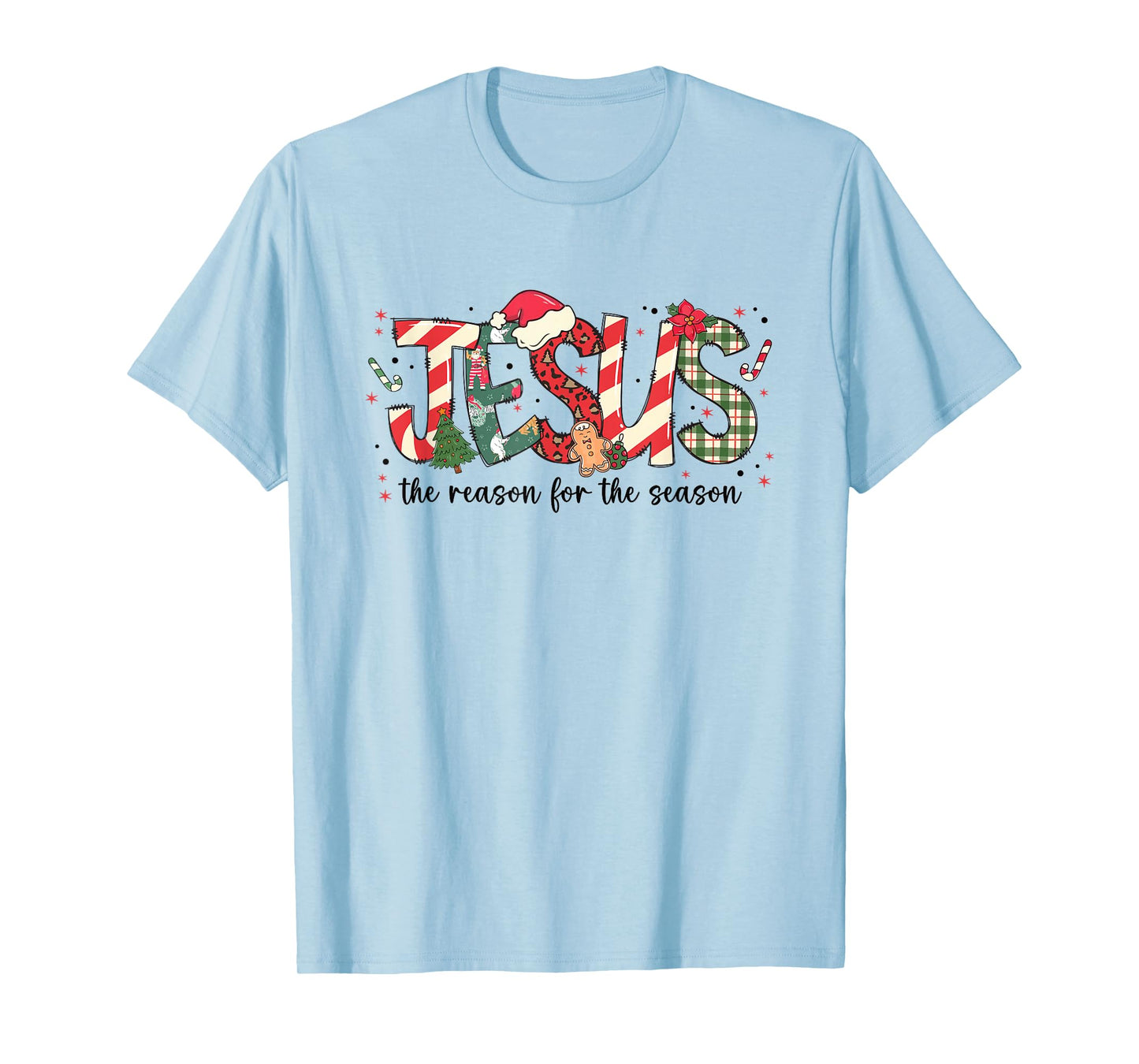 Jesus The Reason for The Season Christmas Candy Cane Letter T-Shirt