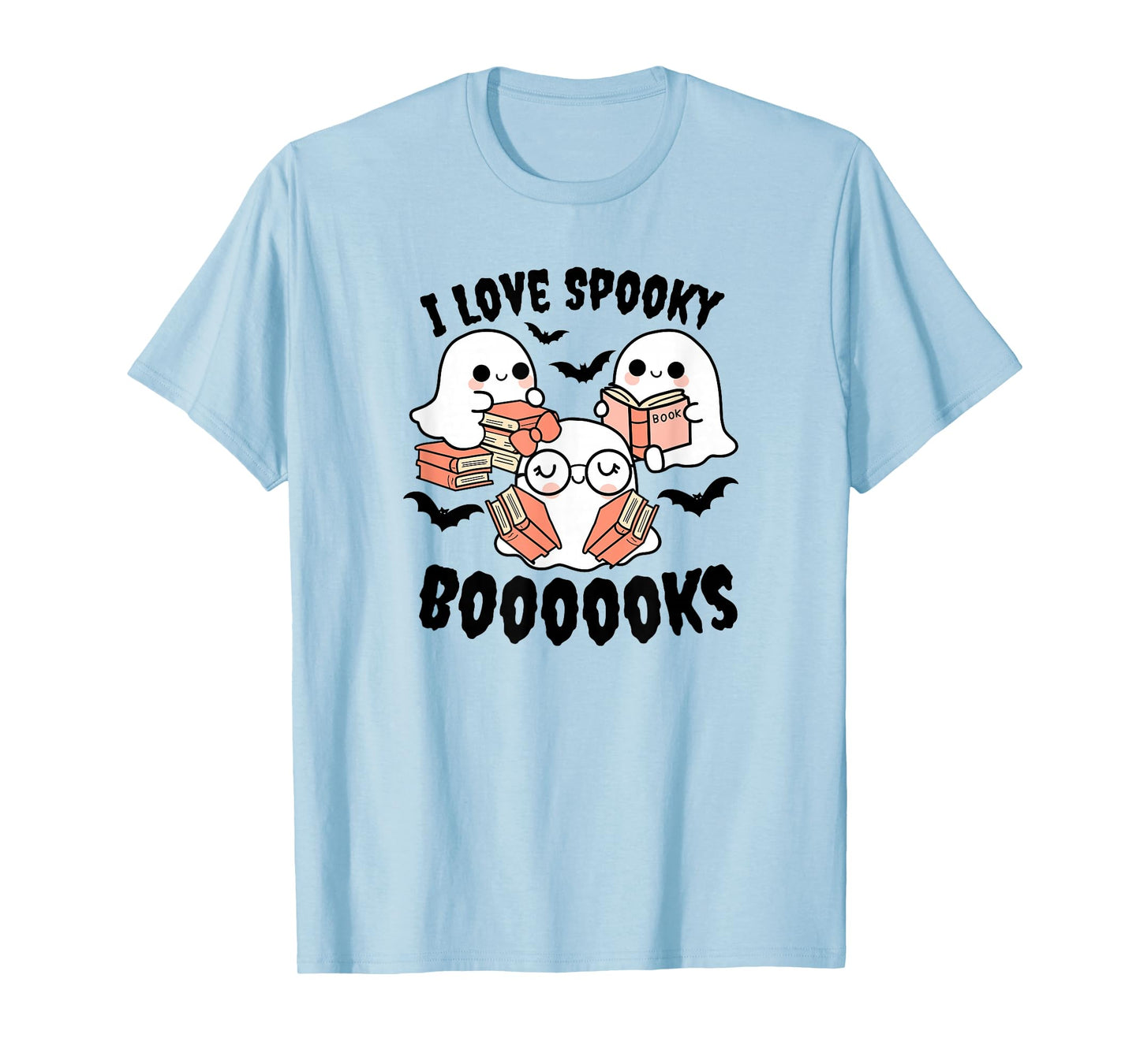 I Love Spooky Booooks Kawaii Ghosts Books Lover Reading T-Shirt