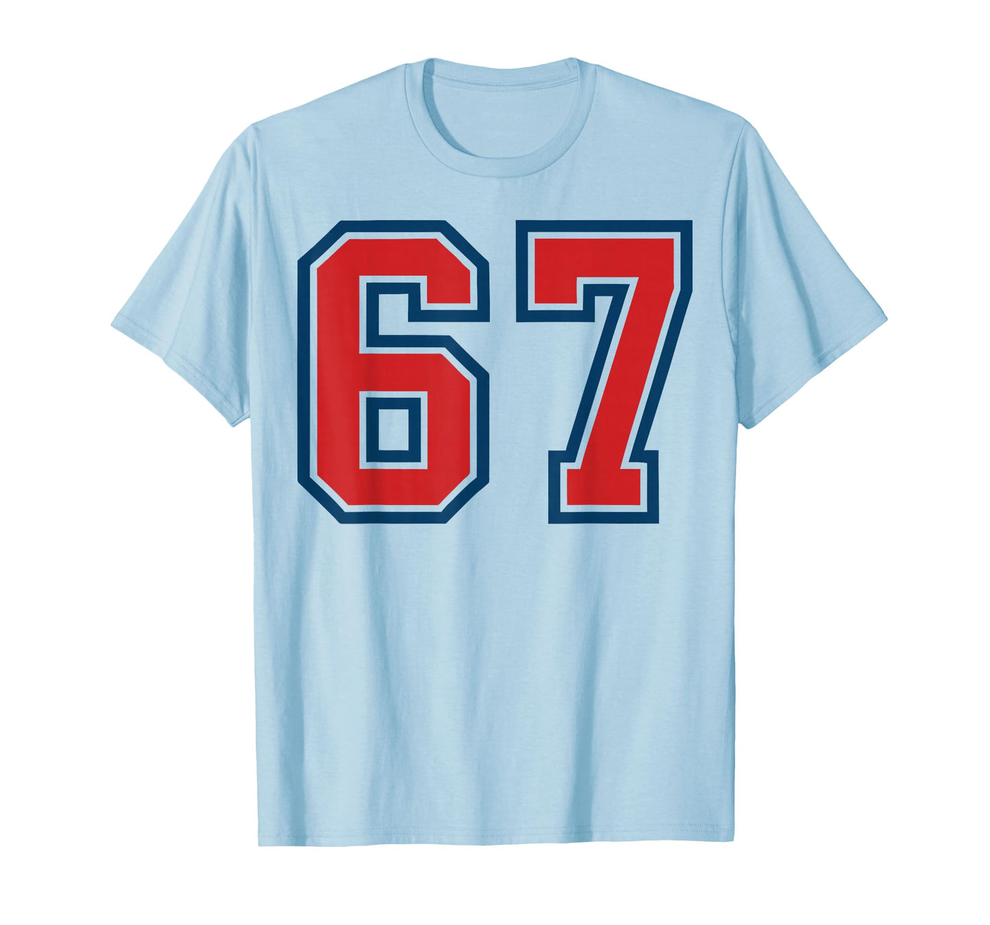 Red and Blue Sports Number 67 Jersey Uniform Player Fan T-Shirt