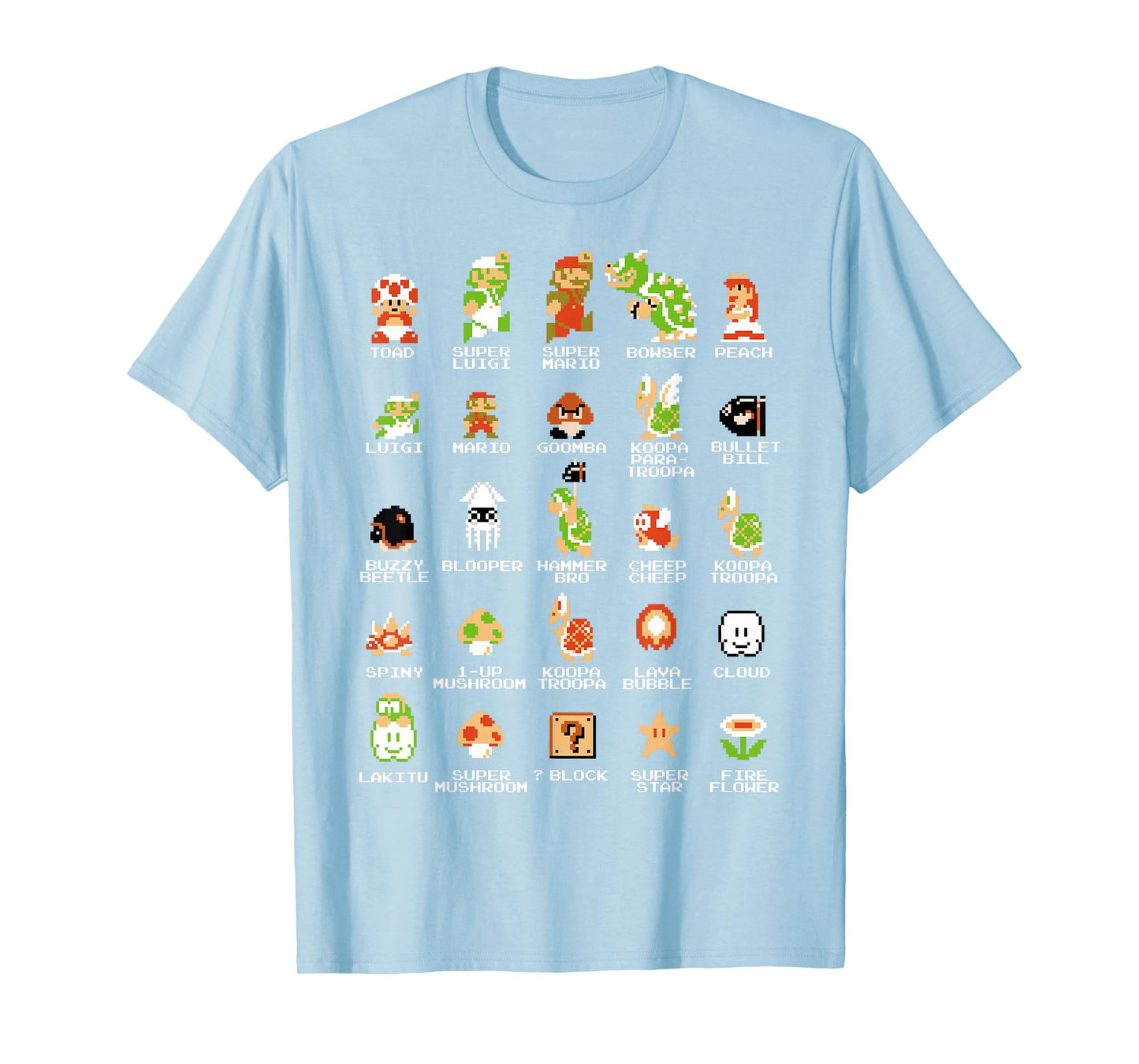 Nintendo Super Mario 8-bit Pixel Icons List Vintage T-Shirt T-Shirt