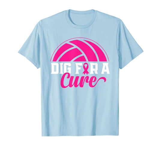 Dig For A Cure Breast Cancer Awareness Volleyball Pink Print T-Shirt