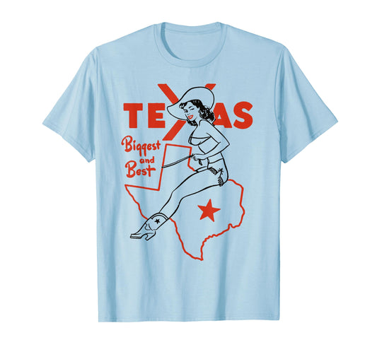 Vintage Rodeo Texas Pride Boots & Bikini Pin-Up Cowgirl T-Shirt