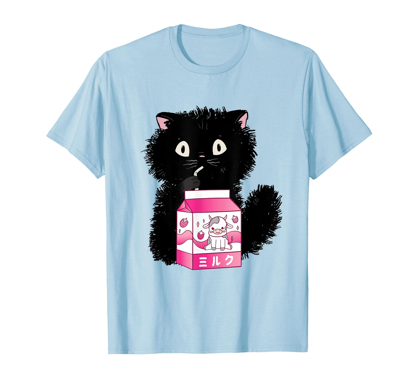 Girls Cute Cat Strawberry Milk Kawaii Cow and Kitten T-Shirt