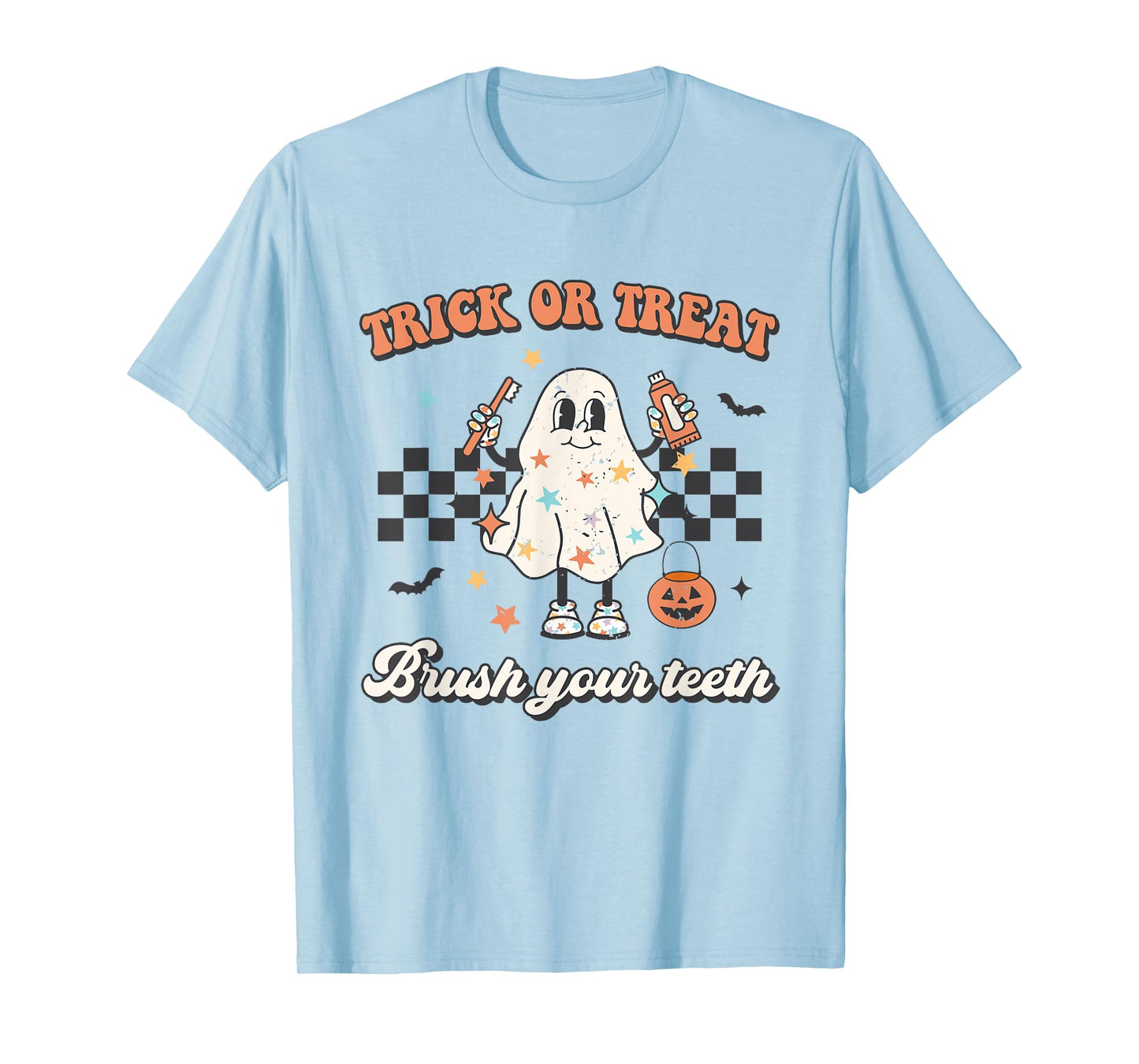 Trick Or Treat Brush Your Teeth Retro Halloween Cute Dentist T-Shirt