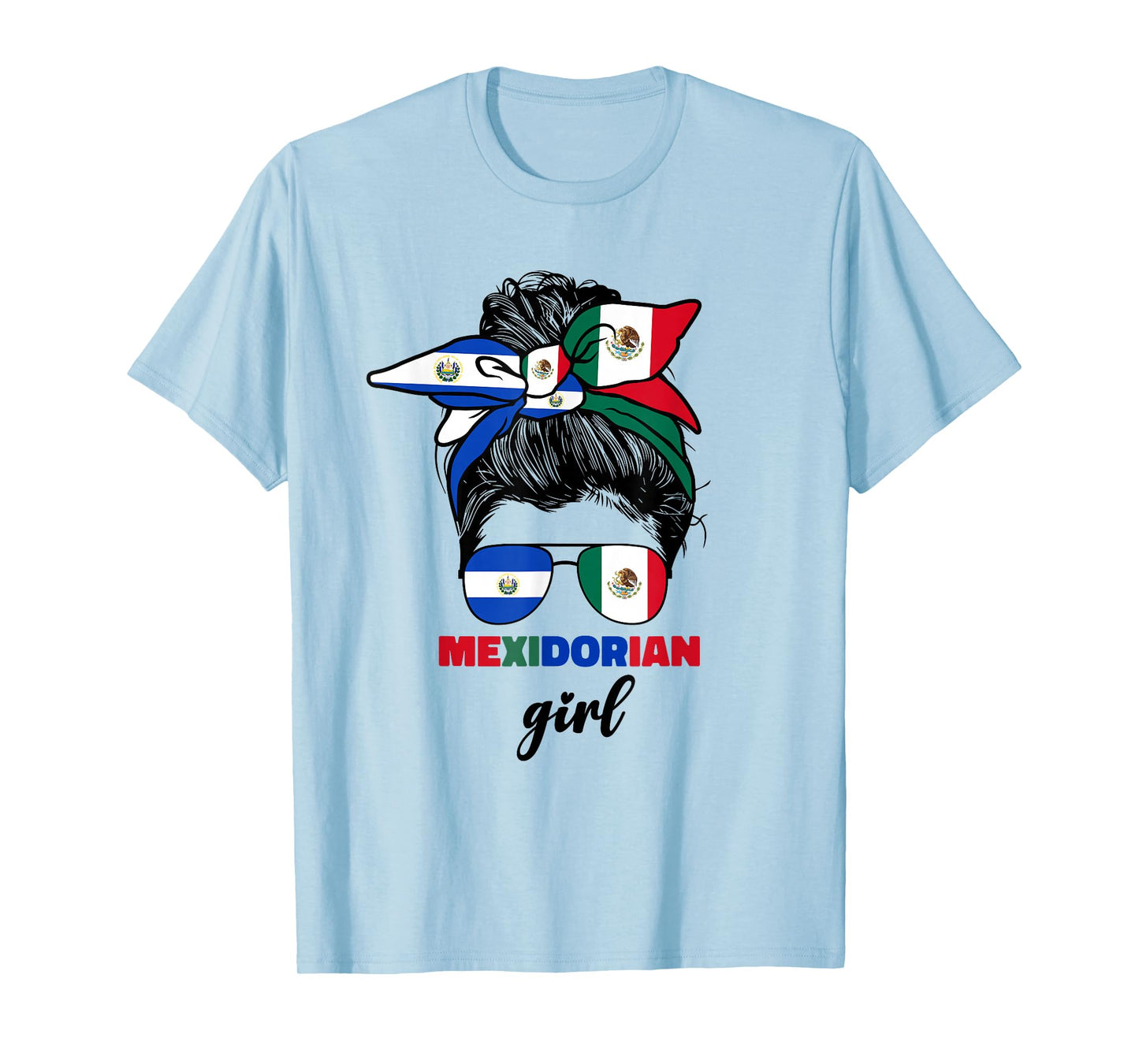 Half Mexican and Salvadorian Mexico El Salvador Flag Girl T-Shirt