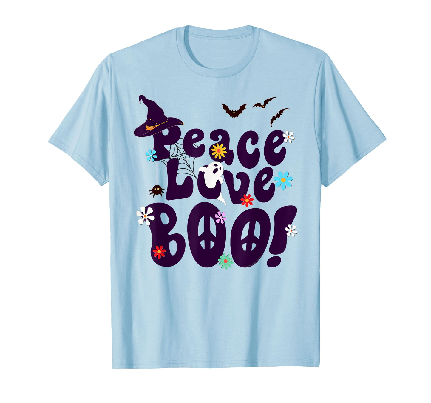 Groovy Halloween Peace Love BOO Retro Hippie Halloween T-Shirt