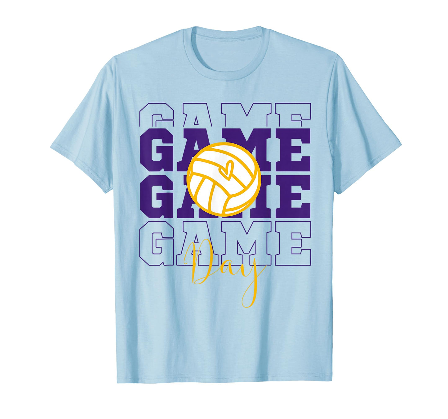 Volleyball Game Day Retro Girls Mom Purple & Gold Heart T-Shirt