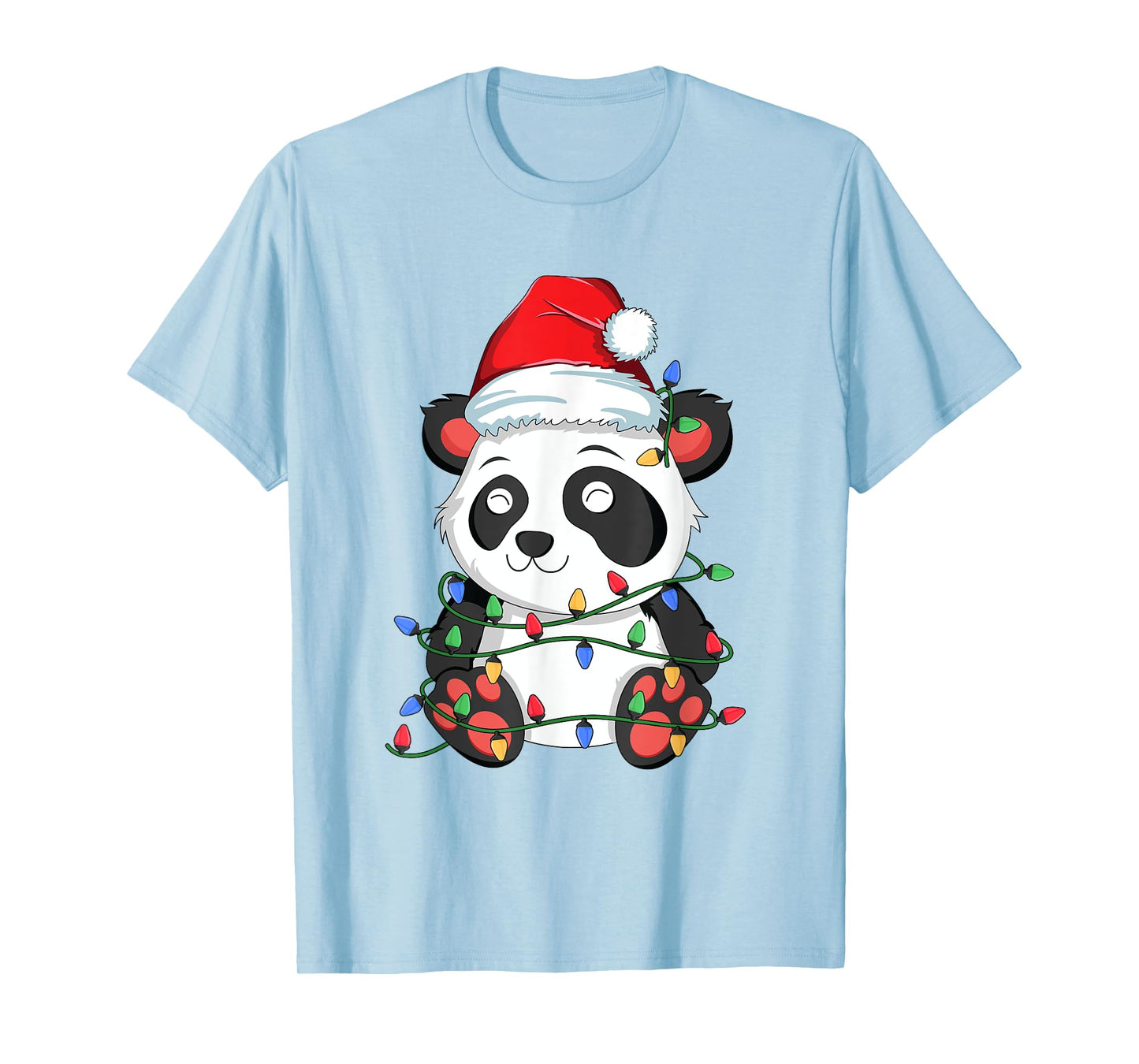 Panda Christmas Tree Lights Kawaii Bear Xmas Kids Boys Girls T-Shirt