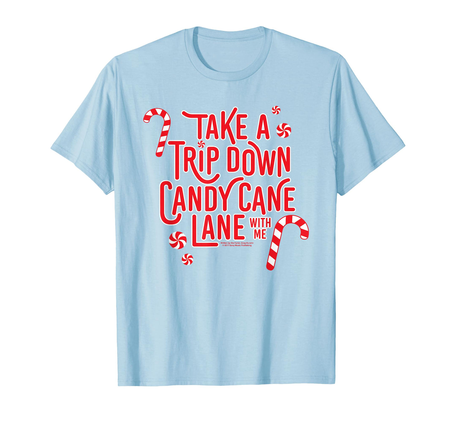 The Lyricist Unisex-Child Christmas T-Shirt - Candy Cane Lane Sia Lyrics - White - Small - Short Sleeve