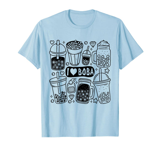 I Love Boba Bubble Tea Drink Lovers Boba Tea Cup Heart Shape T-Shirt