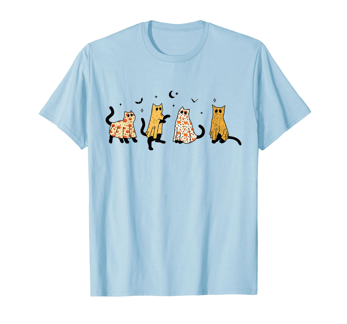 Funny Black Cats Ghost Halloween Pattern Cat Lovers Costume T-Shirt