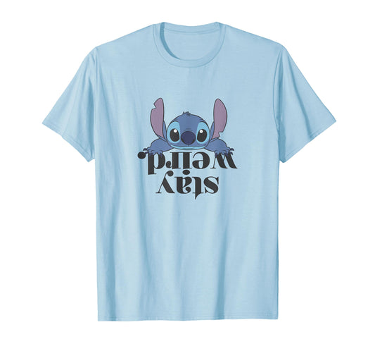 Disney Lilo & Stitch Stay Weird Upside Down Text Logo T-Shirt