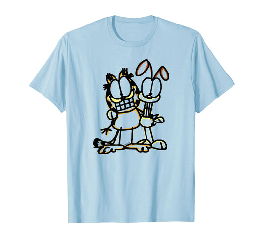 Garfield Sketch Garfiled and Odie Cartoon Cat and Dog T-Shirt
