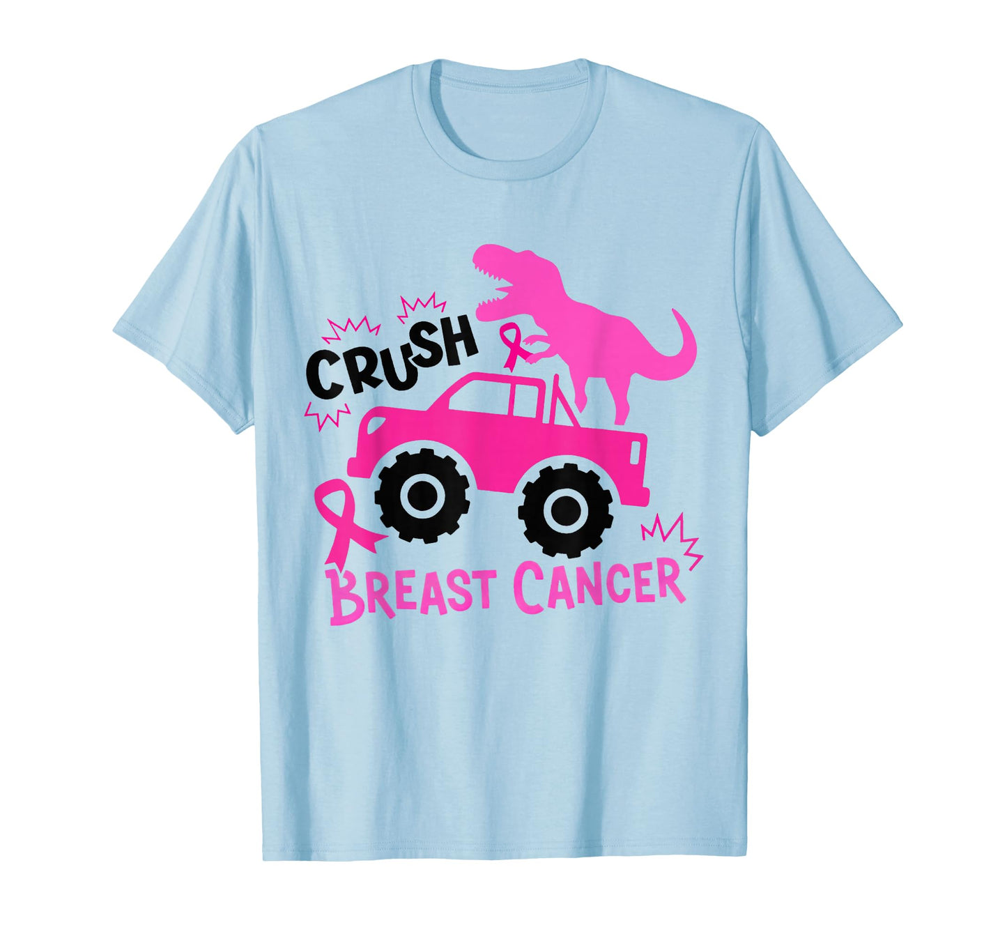 Crush Breast Cancer Dinosaur T Rex Monster Truck Boys Kids T-Shirt