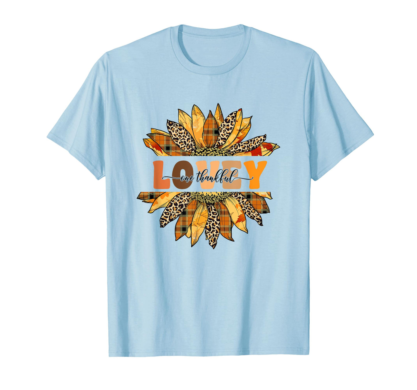 Leopard Sunflower One Thankful Lovey Fall Thanksgiving T-Shirt