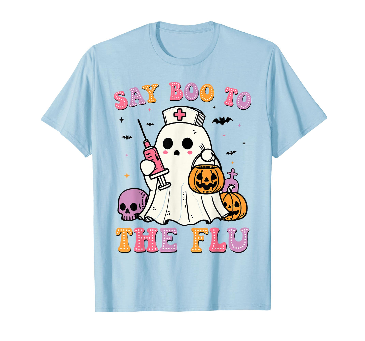 Say Boo to The Flu Halloween Nurse Ghost Vaccine Fall T-Shirt