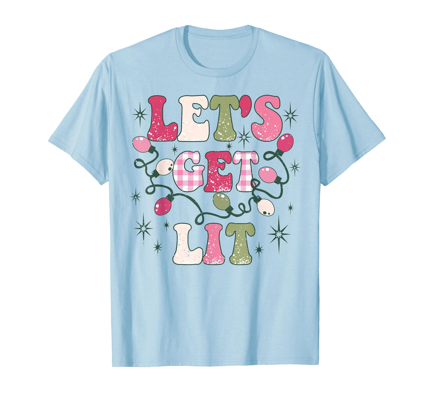 Let's Get Lit Drinking Santa Hat Christmas Lights Funny T-Shirt