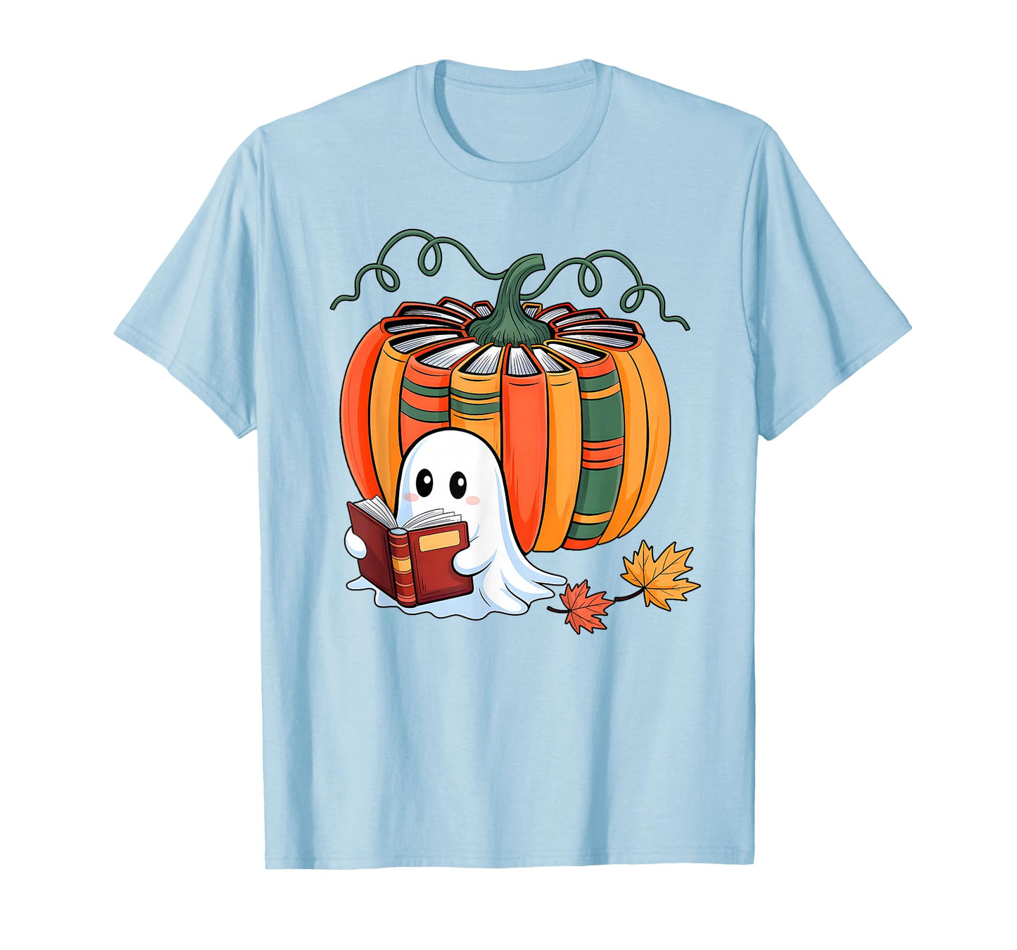 Fall Book Pumpkin Books Ghost Reading Halloween Teacher T-Shirt
