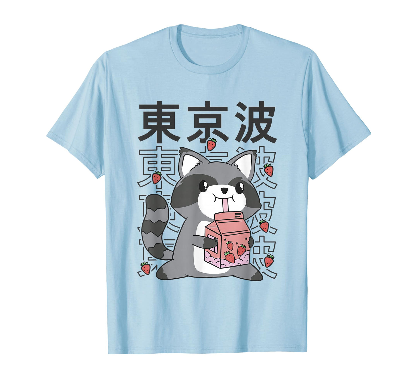 Kawaii Raccoon Strawberry Milk Japanese Aesthetic Teen Anime T-Shirt