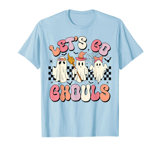 Let's Go Ghouls Halloween Ghost Outfit Costume Retro Groovy T-Shirt