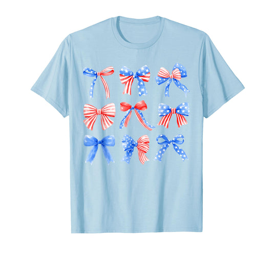 Coquette Bows Red White Blue USA Flag 4th of July Women Girl T-Shirt