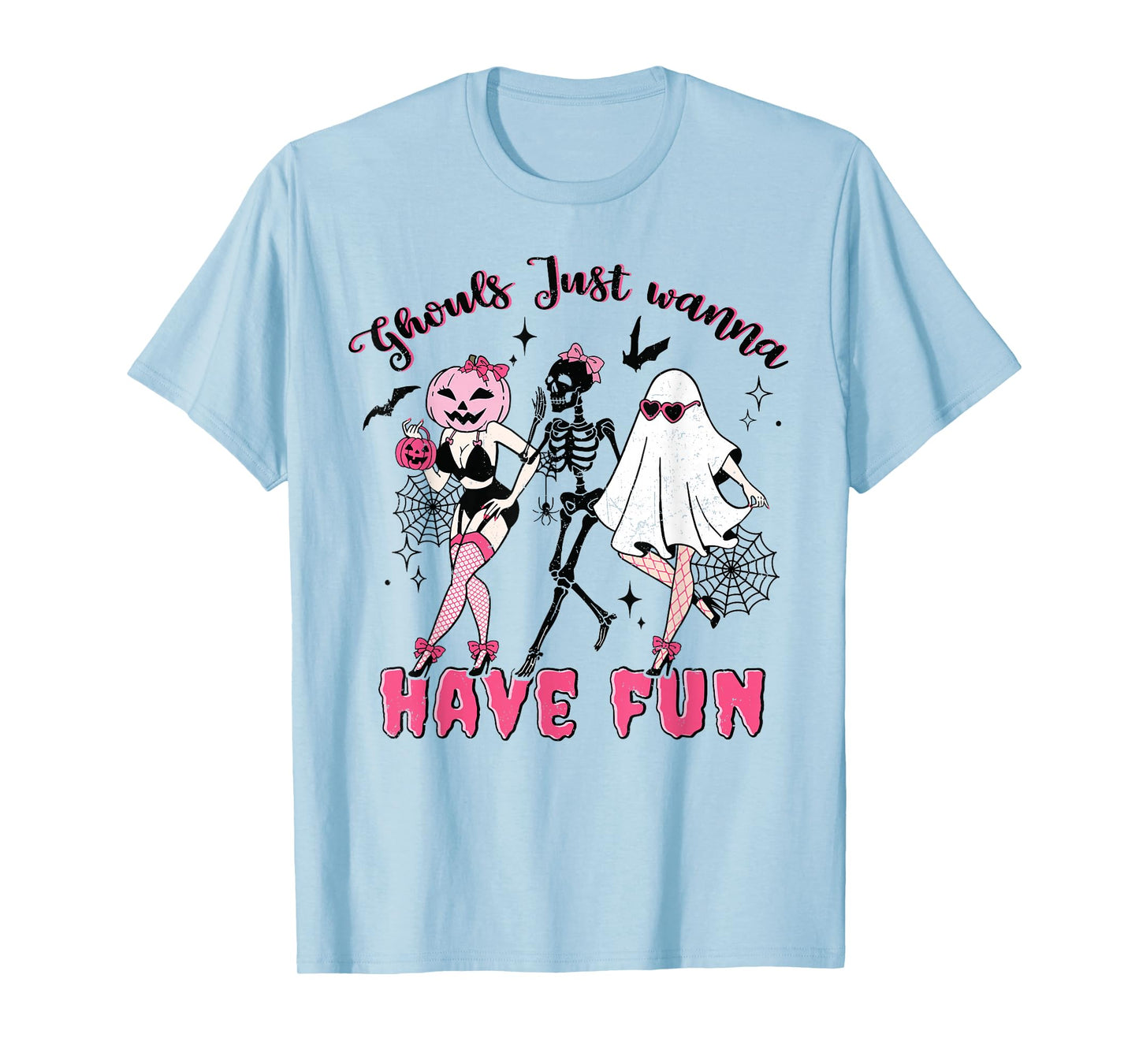 Retro Boo Skeleton Ghouls Just Wanna Have Fun Halloween Crew T-Shirt
