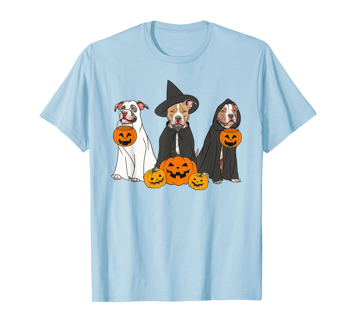 Ghost And Witch Pit Bull Funny Pit Bull Ghost Halloween T-Shirt