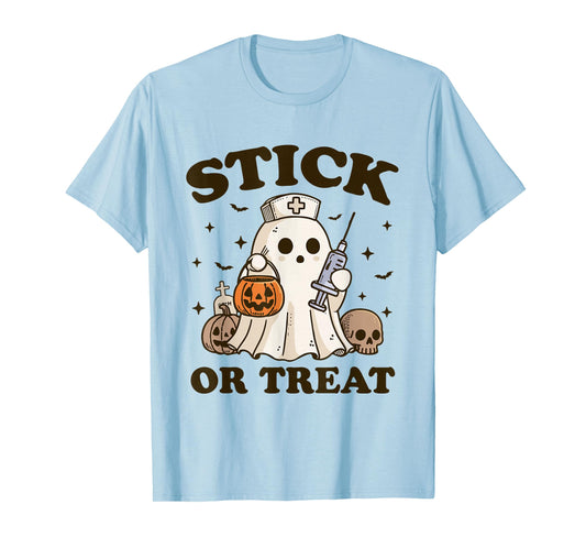 Stick or Treat Nurse Ghost Funny Halloween Costume T-Shirt
