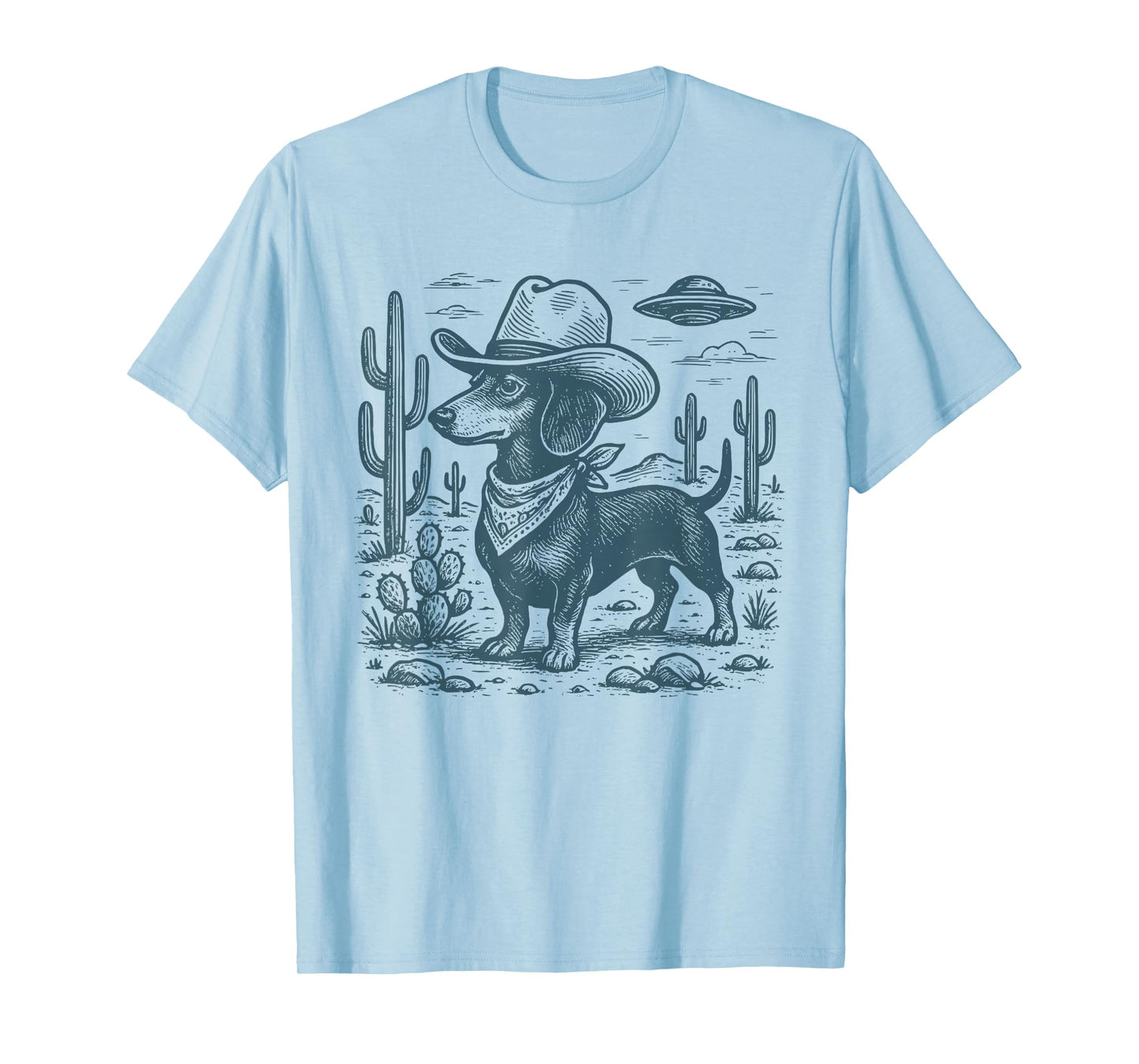 Vintage Western Dachshund Cowboy UFO Wiener Dog Doxie T-Shirt