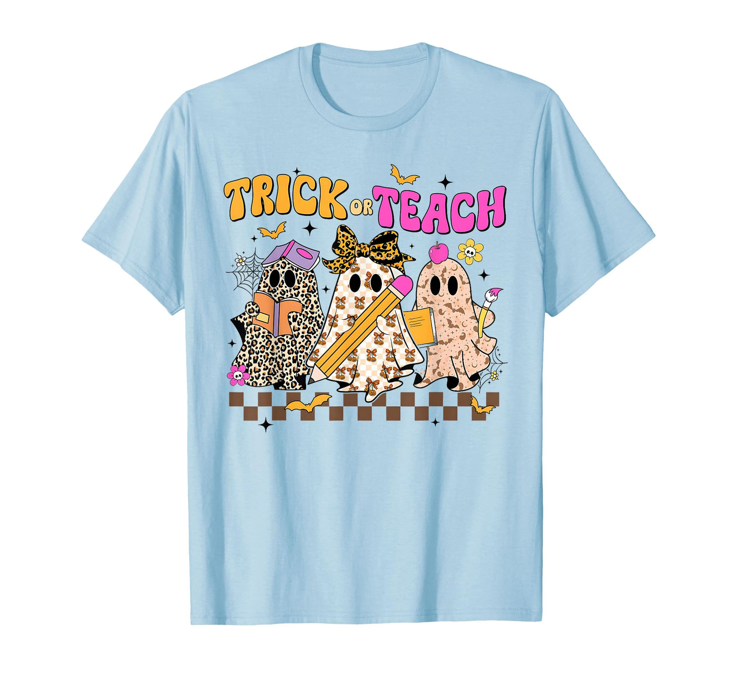 Trick Or Teach Halloween Teacher Ghost Coquette Bow Girly T-Shirt