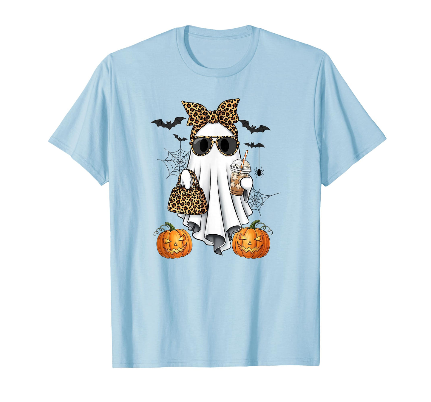 Fancy Leopard Ghost Girl Coffee Halloween Style Bougie Woman T-Shirt