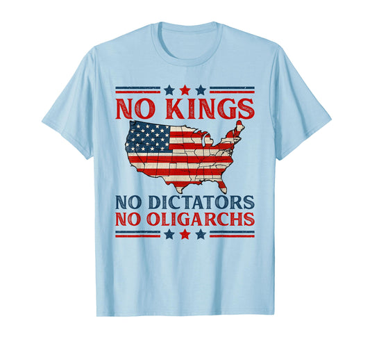 Vintage No Kings No Dictators No Oligarchs July 4th USA Map T-Shirt