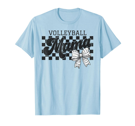 Checkered Volleyball Mama Coquette Bow Volleyball Mom Gift T-Shirt