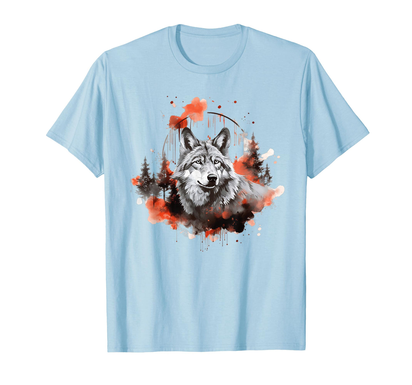 Wolf Splash Art Animal Face Forest Landscape Wolf T-Shirt
