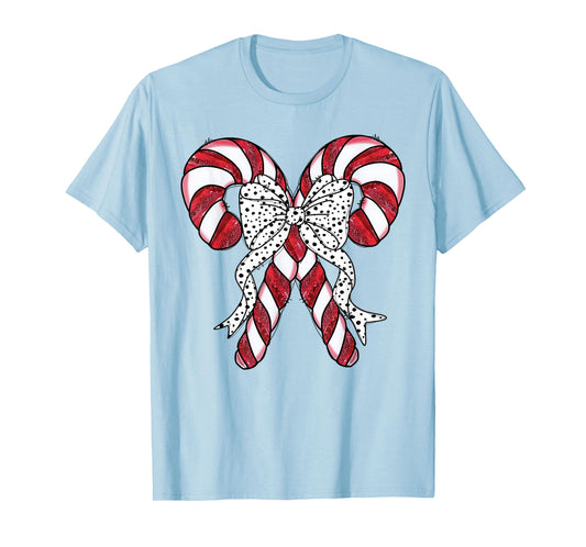 Retro Coquette Bow Candy Cane Christmas Season Women Girl T-Shirt