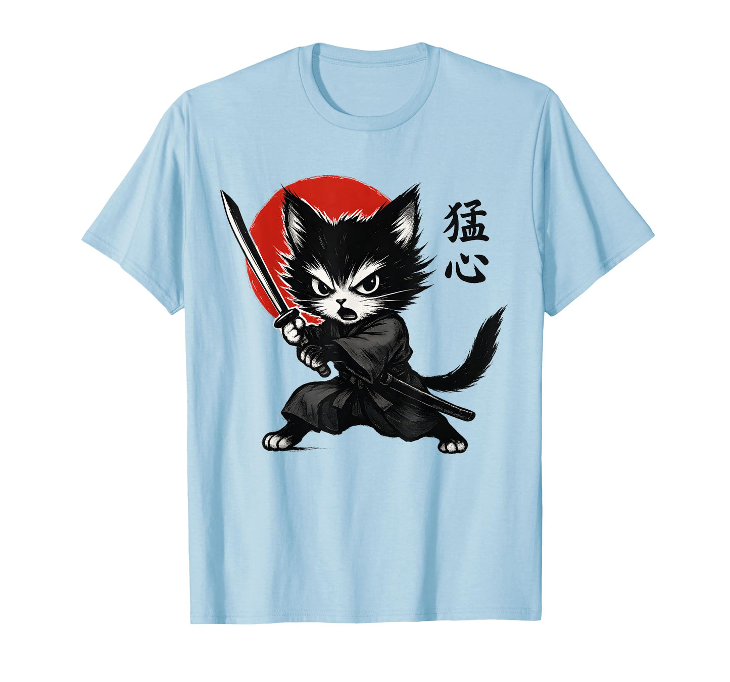 Cute but Fierce Japanese Kitten with Katana Samurai Cat T-Shirt
