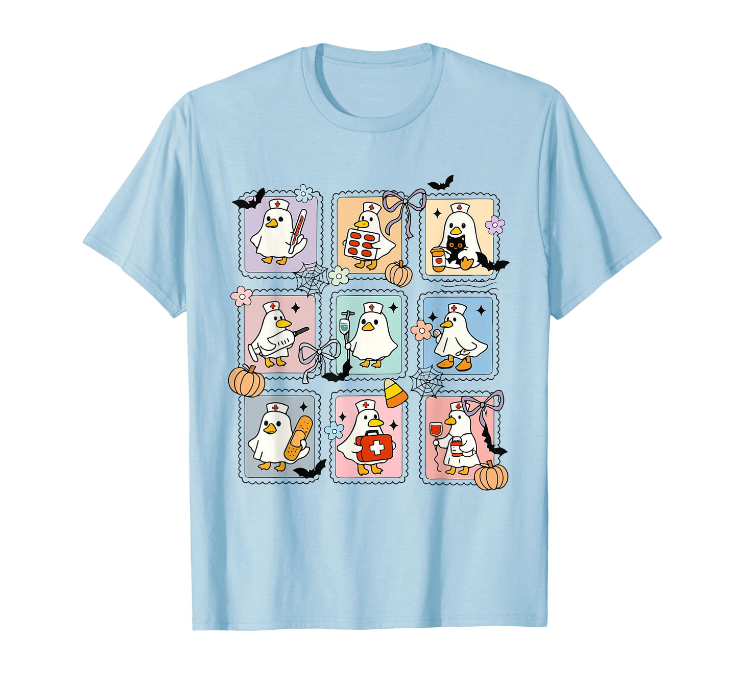 Funny Silly Goose Nurse Halloween Stamp Cute Ghost Boo Goose T-Shirt