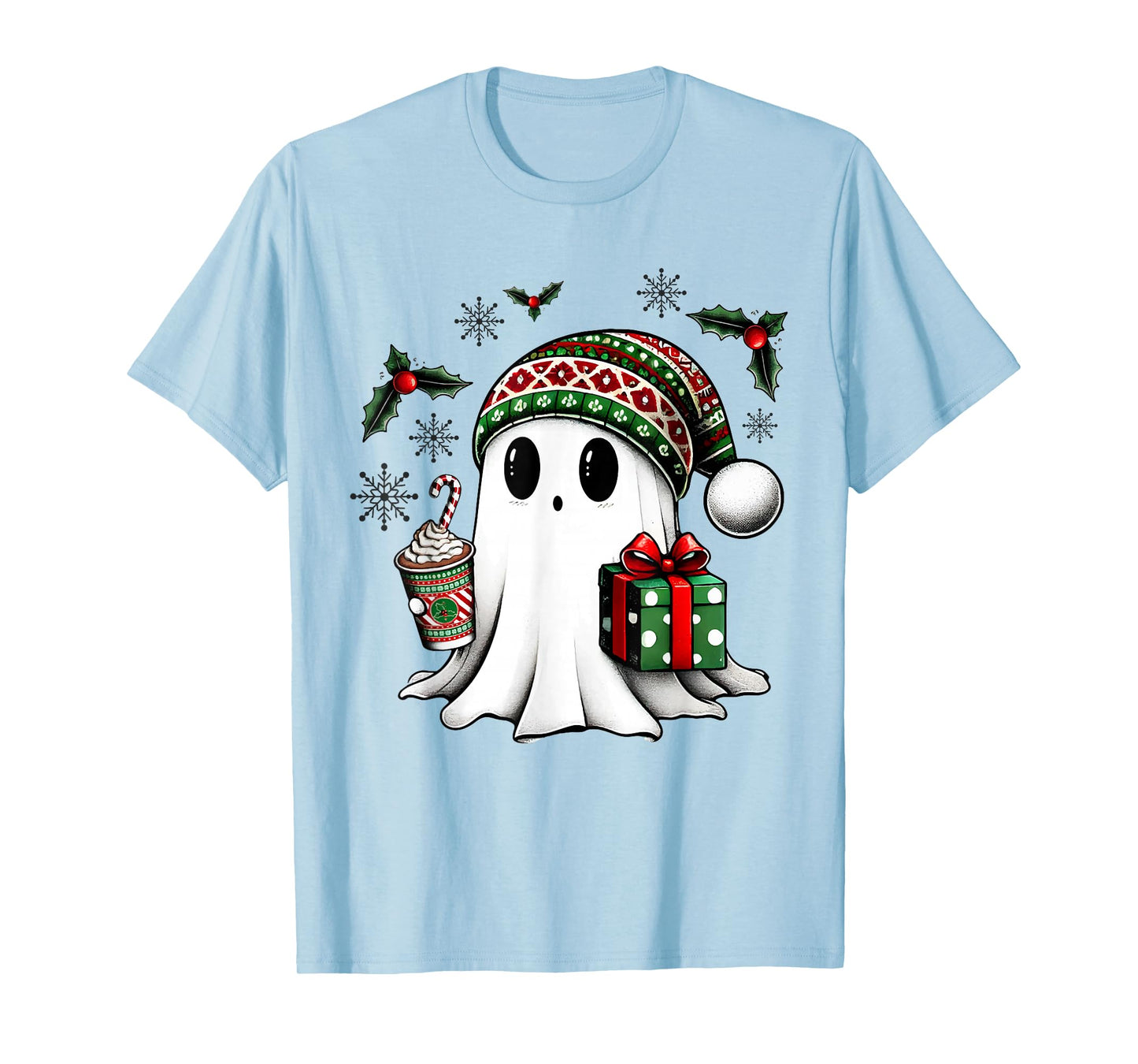 Funny Christmas Cute Ghost Coffee Lover Merry Xmas Holiday T-Shirt