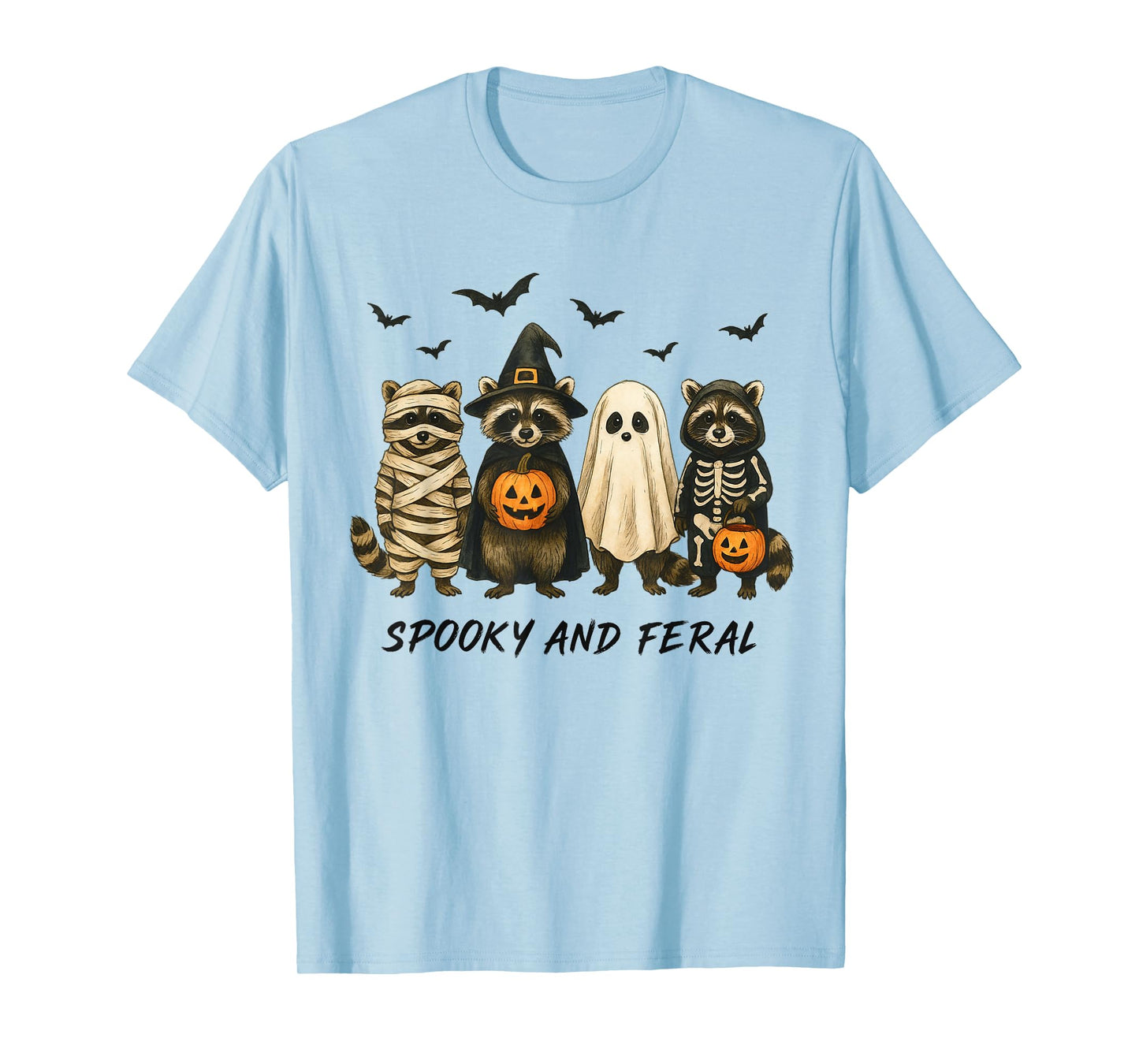Racoon Halloween Costume Skeleton Ghost Witch Horror T-Shirt