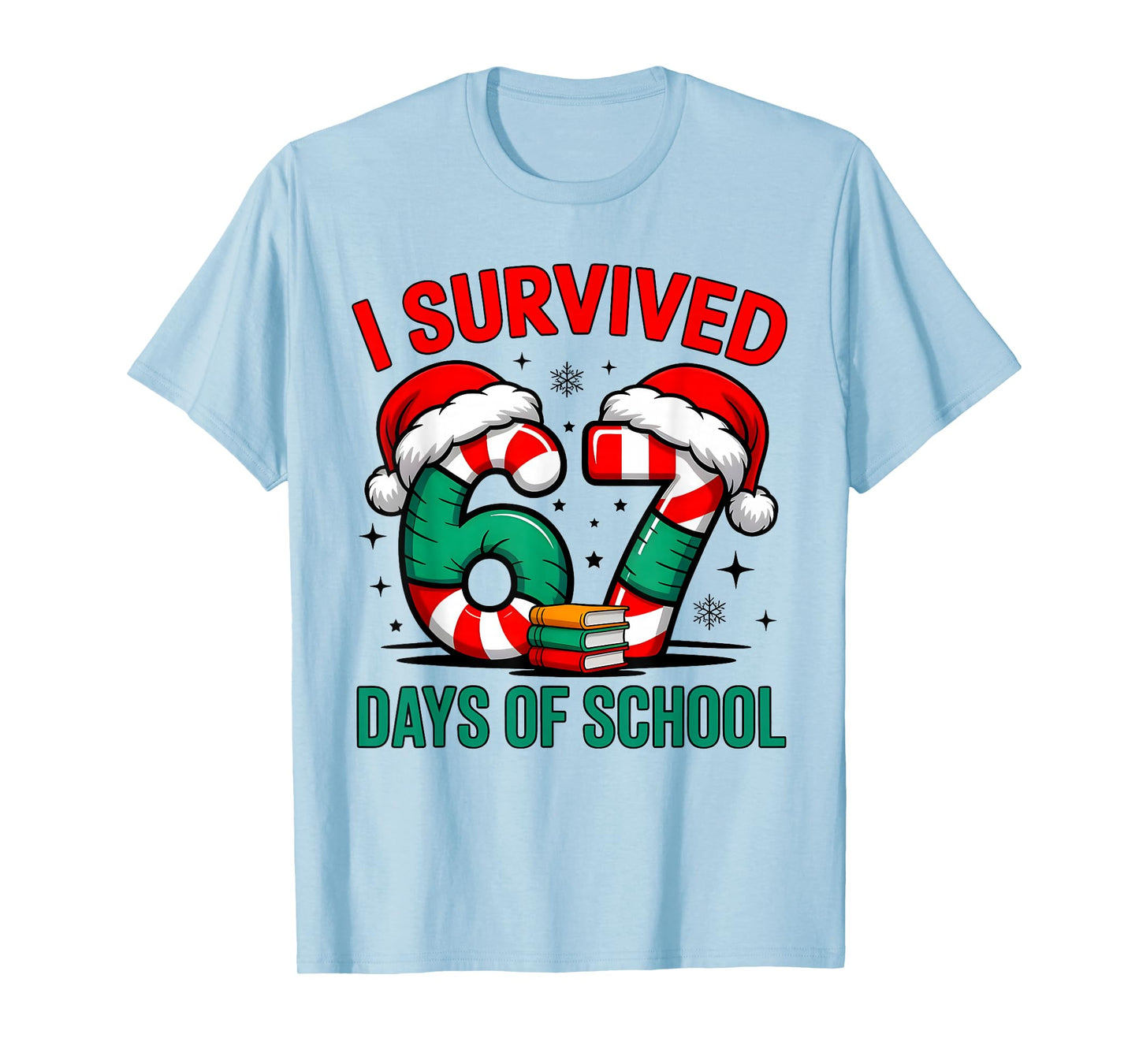 I Survived 67 Days of School Christmas Candy Cane Six Seven T-Shirt