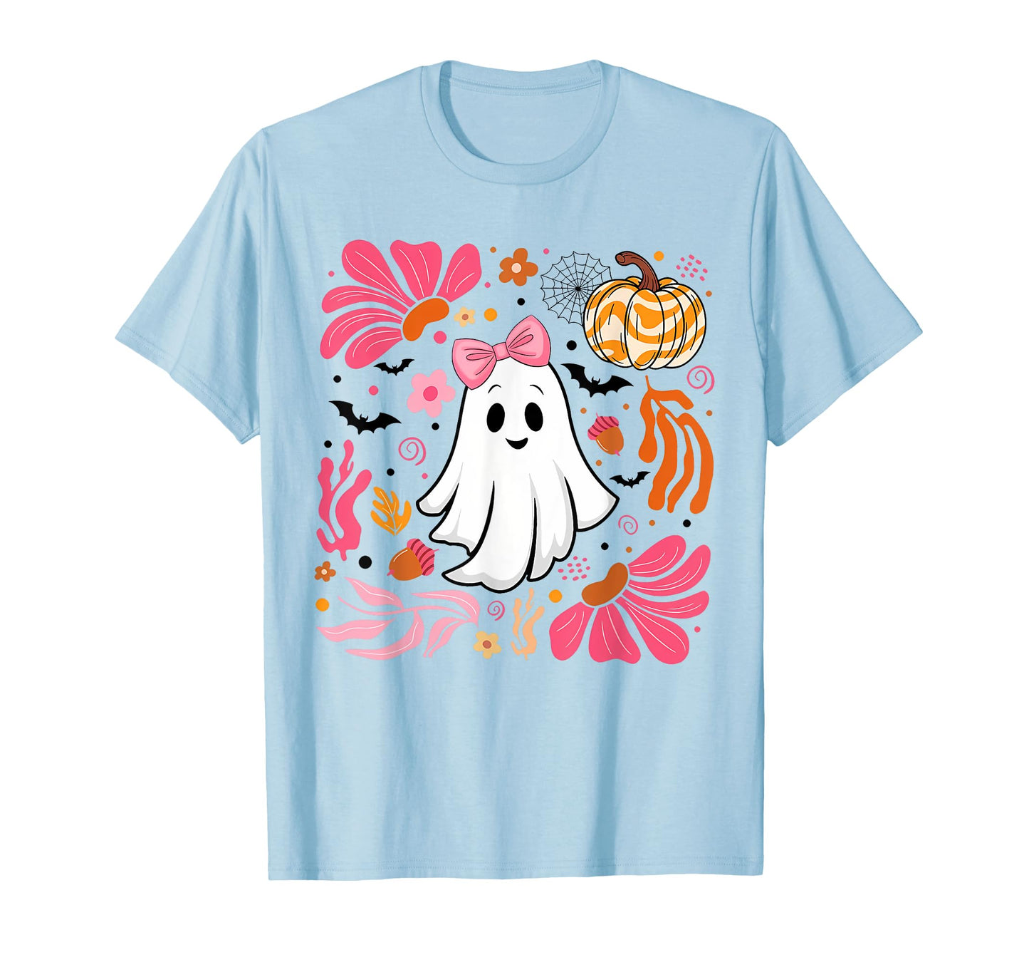 Funny Halloween Pink Ghost Boho Leopard Pumpkin Floral Women T-Shirt