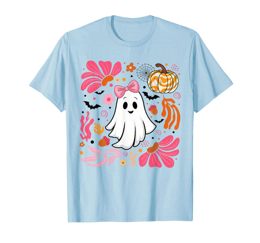 Funny Halloween Pink Ghost Boho Leopard Pumpkin Floral Women T-Shirt