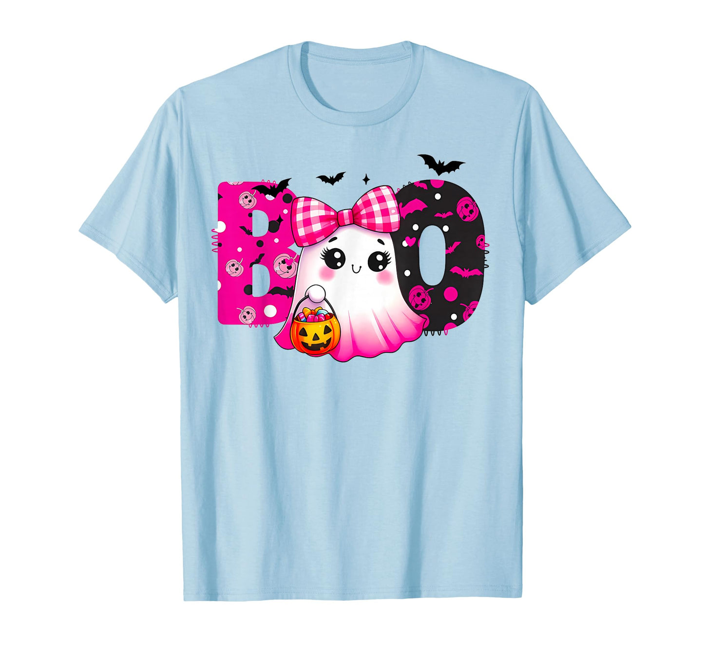 Cute Ghost BOO Pink Bow Kawaii Halloween Kids T-Shirt